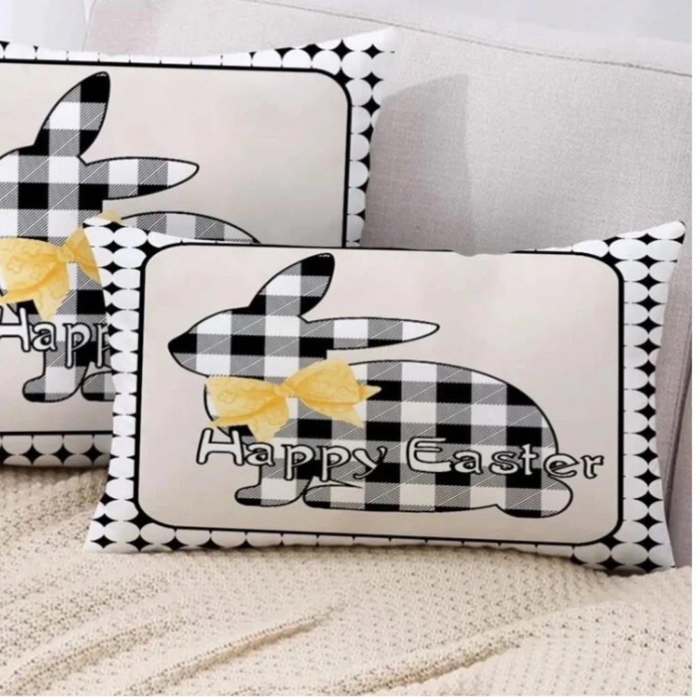 Easter Pillow Cover Buffalo Check Bunny Plaid Zipper Closure 19.68 X 11.8 in